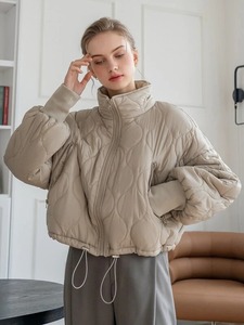Recién llegados, chaqueta acolchada de burbujas de invierno a la moda para mujer, mangas esponjosas de longitud corta con cremallera, estampado transpirable de nailon - Product Image 3