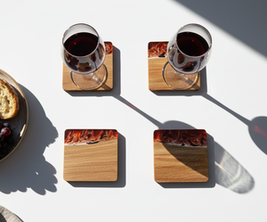 Luxury Handmade Polished Resin Wood Eco-Friendly Rectangle Modern <b>Coasters</b> <b>Gold</b> Leaf Art Design Premium Table Protection Dining - Product Image 2