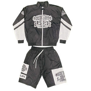 Custom Color Block Men's Casual Training Wear Windbreaker <b>Short</b> Set Full <b>Zip</b> Two Piece Jacket <b>Shorts</b> Nylon Sports Tracksuit - Product Image 2