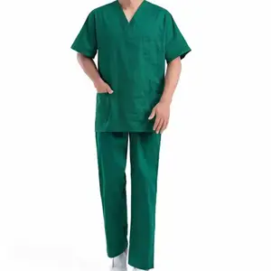 도매 남성 의료 스크럽 녹색 색 병원 직원 유니폼 남여 공용 OEM 남성 간호사 클래식 병원 유니폼 고급 스크럽