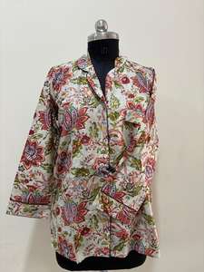 Chemise longue en coton imprimé floral Handblock boutonnée Kurti Top - Product Image 2