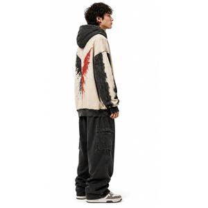 Sudadera con Capucha Extra Grande para Hombre, de Algodón Grueso, con Estampado en Aerosol, Bolsillo, Diseño de Alas Rojas, para Otoño - Product Image 4