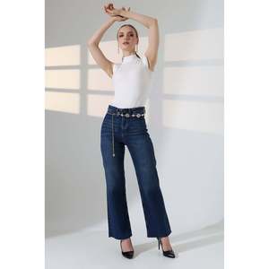 Jean Palazzo avec détail poche décorative 1710 - Denim bleu foncé - Product Image 1