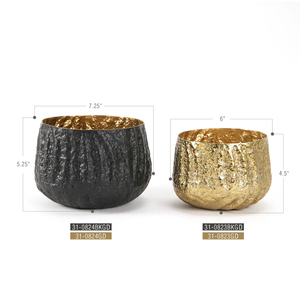 Pot de fleurs en métal martelé noir et or de luxe Vase à fleurs rond texturé moderne pour la maison bureau jardin intérieur extérieur décor - Product Image 2