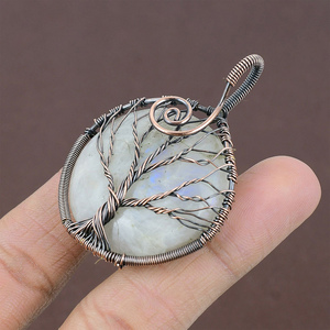 Impressionnant fait à la main en métal laiton plaqué or pendentif renouvellement pierre de lune forme ronde 25 à 30mm ensemble de bijoux de mode et cadeau d'anniversaire - Product Image 3