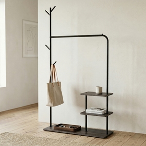 Best Home <b>Storage</b> Furniture Double Tier Steel <b>Shelf</b> Organizer and Entryway Hanger Stand Functional for Factories Households - Product Image 1