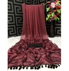 Sari en soie ethnique chic indien élégant Saree exclusif multicolore de créateur pour les fêtes et les vêtements de mariée Bordure à la mode avec lacs - Product Image 1