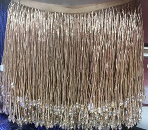 Garniture de gland à frange de perles lourdes argentées pour costume de danse 5yards/lot - Product Image 1