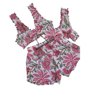 3 Pieces Hallow Out Bra Panty Shorts Set Women Thong <b>Ladies</b> <b>Sexy</b> Underwear <b>Lingerie</b> 100% Cotton Fabric Hand Block Print - Product Image 4