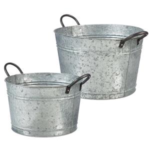 Jardinières à fleurs galvanisées en métal de forme ronde avec poignée en anneau pour décoration intérieure et extérieure Fournitures de jardin de fleurs - Product Image 3