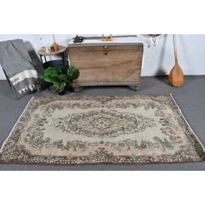 Tapis Turc Vintage Beige Marron 3.9x6.8ft Laine Tissage Plat avec Motif Patchwork pour Décorations de Salon - Product Image 1