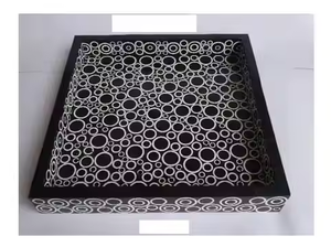 Plateau de service décoratif en bois massif fabriqué à la main pour gâteaux et aliments Plateaux de service en incrustation d'os en nacre d'Inde - Product Image 5