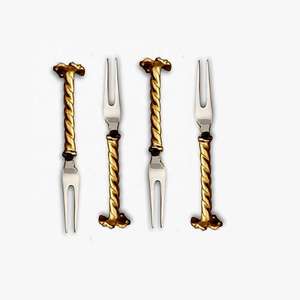 Stylish Brass Twisted Handle Cutlery Set Modern 4 Pcs Perfect Fruit <b>Fork</b> and <b>Dessert</b> <b>Fork</b> for a Luxe Dining Experience - Product Image 1