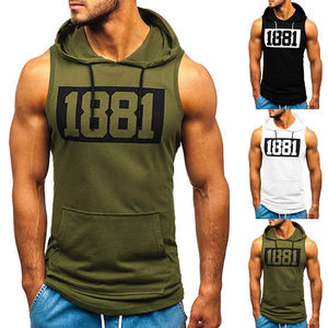 Camiseta sin mangas para hombre con capucha de gimnasio sin mangas de algodón cómoda nueva llegada personalizada con bolsillo - Product Image 2
