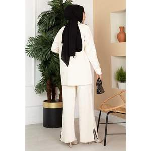 ชุด2ชิ้นชุดฮิญาบกระดุมสองแถวเย็บต่อ ecru - Product Image 2