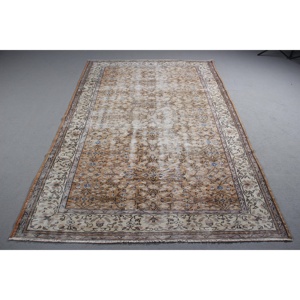 5.7x8.7 ft Rug, Turkish Vintage Rug, <b>Brown</b> Floral <b>Wool</b> Rug - Product Image 1