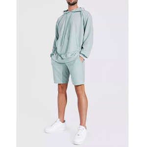 Ensemble short de survêtement deux pièces personnalisé Survêtement d'été à broderie de détresse Ensembles sweat à capuche zippé et veste courte pour hommes - Product Image 5