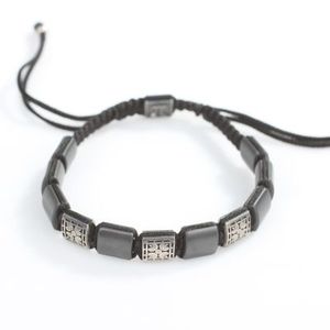 Bracelet en argent sterling 925 à motifs avec pierre d'hématite et cordon noir pour les occasions de cadeaux - Product Image 3