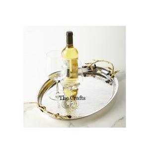 Stainless Steel Silver Color Serving Tray With Leaf Handles High Quality Kitchenware <b>Dessert</b> Food Tray At Good Price - Product Image 1