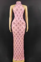 Robe décontractée mini respirante sans manches à col en V, taille naturelle, en maille filet transparente ornée de strass et de paillettes, en aluminium