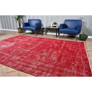 Turkish Rug 6.6x9.4 ft, <b>Red</b> White Ombr <b>Wool</b> Vintage Rug - Product Image 3