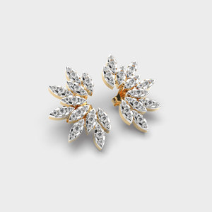 IGI Certified Lab Grown Round Diamond Stud Earrings 14K Yellow / White / Rose Gold <b>Leaf</b> Cluster Floral Diamond Earrings - Product Image 3