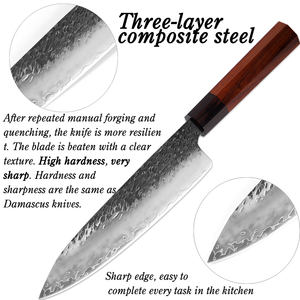 มีดทำครัวสแตนเลสคาร์บอนสูงมีใบมีดคมสำหรับเชฟที่ยึด - Product Image 3