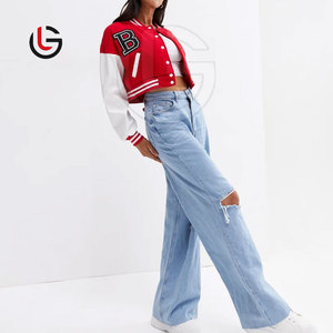 New Design Solid Color <b>Women</b> Cropped Letterman <b>Jacket</b> Woolen Stand Collar <b>Winter</b> Knitted Breathable Streetwear <b>Warm</b> - Product Image 3