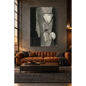 Fida Deux visages de femmes dans l'obscurité, dessin au fusain, impression sur toile - Product Image 3
