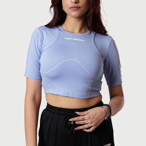 Top corto de algodón ajustado con logotipo gráfico recortado liso en blanco personalizado OEM, camisetas cortas para mujer, Tops cortos para mujer - Product Image 1