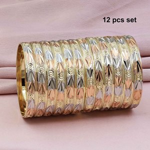 ขายส่งกำไลข้อมือ3โทนสีทองชุดกำไลหลายโทนสีทองเครื่องประดับกำไลแฟชั่น3สีชุดกำไลข้อมือสามสี - Product Image 2