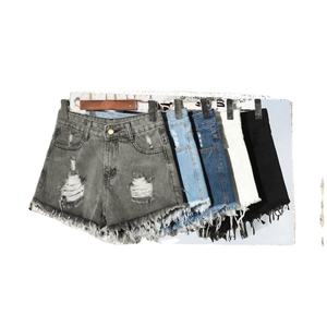 Shorts en jean déchirés vintage pour femme, taille élastique, grande taille, en coton, personnalisables, vente en gros - Product Image 3