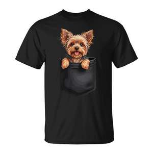 Camiseta con diseño de cachorro Yorkshire Terrier en el bolsillo para amantes de los perros - Product Image 1