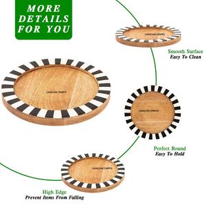 ถาดเสิร์ฟพร้อมที่วางเค้กทำด้วยมือทำจากเรซินไม้ทรงกลมลายเรขาคณิตแนวนอนสีขาวสีดำ - Product Image 5