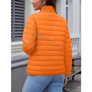 เสื้อแจ็คเก็ตผู้หญิงแบบพัฟเฟอร์น้ำหนักเบาสำหรับฤดูหนาว  แบบมีซิปเต็มตัว คอตั้ง  4 กระเป๋า  บุผ้าฟลีซ  สีส้ม - Product Image 3