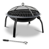 Brasero Amson en laiton de qualité supérieure, rond de 30 pouces, avec grille de cuisson ouverte, robuste, revêtement noir en poudre, en stock