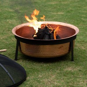 <b>Large</b> iron fire pit with strong metal base and hand finished antique texture for outdoor garden decor - Product Image 4
