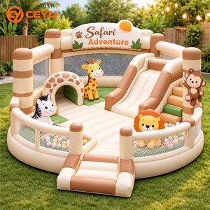 Château gonflable Ceyu Safari avec toboggan, deux piscines à balles, combo château gonflable pour enfants, location pour fêtes en plein air, vente en gros OEM - Product Image 2