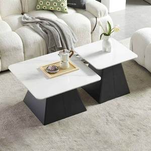 Table basse moderne avec plateau en céramique et pieds en fer pour salon - Product Image 1
