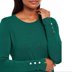 Cardigan da Donna JM Collection, Maglione con Bottoni e Collo Tondo, Verde Scuro, Taglia Grande, Traspirante, alla Moda per l'Inverno - Product Image 3