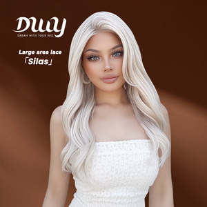Perruque synthétique Silas C-DWY sans colle, longue, style bouclé blond platine, avec dentelle transparente, 136 Lace Front - Product Image 1