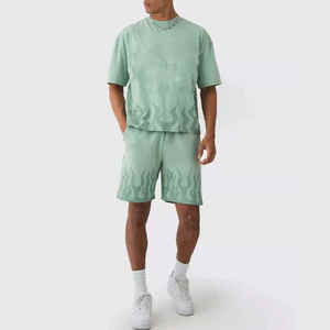 เสื้อและกางเกงขาสั้นผ้าฝ้าย100% กันแดดสำหรับผู้ชายชุด2ชิ้นคอกลมแขนสั้นออกแบบโลโก้ได้ตามต้องการ - Product Image 1