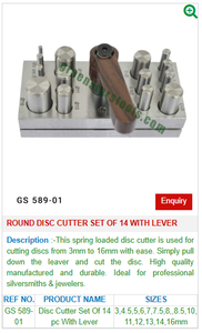 Lot de 14 disques coupants ronds avec levier GS 589-01 Outils de bijouterie en acier pour bijoux - Product Image 2