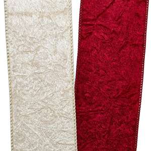 Crushed Velvet and Lam Double Sided <b>Ribbon</b> Floral Polyester and Silk Organza for Birthday Christmas Gift Wrapping Decoration - Product Image 2