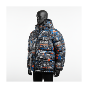 Fashion Men Puffer <b>Jacket</b> Premium Resistant Polyester Fabric City <b>Pattern</b> Black Blue Orange Custom Logo Puffer <b>Jacket</b> for man - Product Image 3