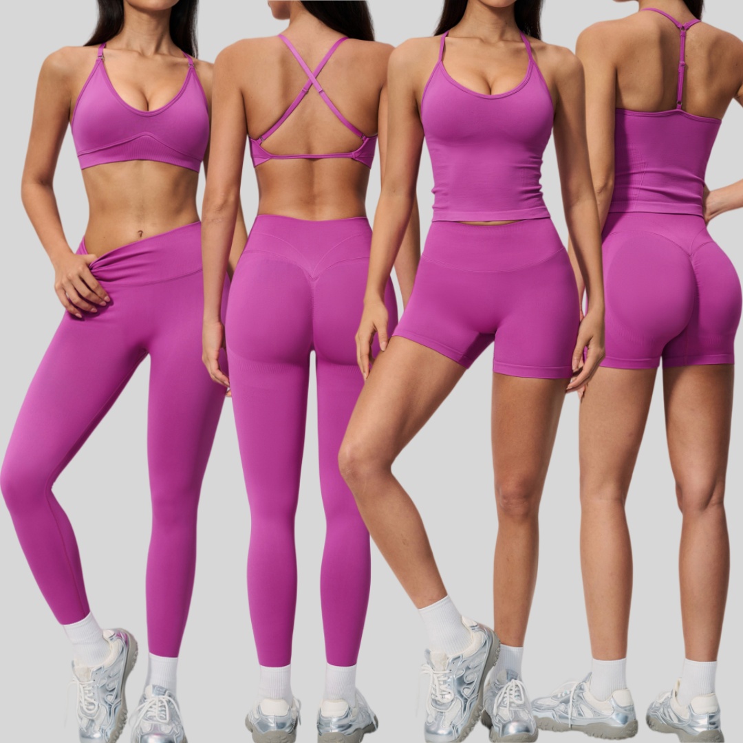Seamless Women Activewear Cross Back Sports Bra High Waist Scrunch Butt Leggings Yoga Running Fitness Two Piece Set