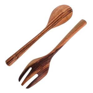 Fourchette et cuillère à dîner pour mélanger les salades Outils de cuisine à long manche Serveurs à salade en bois - Product Image 3