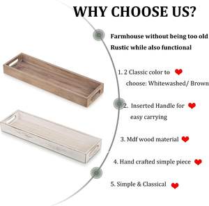 Plateau de service décoratif en bois: Plateau rustique long et étroit pour bougie en bois de ferme avec poignées découpées rectangulaires - Product Image 6