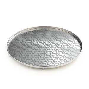 Designer Stainless Steel Round Platter with Legs Engraved Serving Tray for Food Desserts Fruits Coffee Tea - Product Image 4