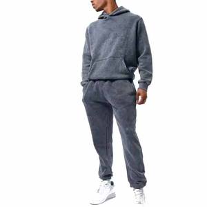 Custom Embroidered Logo High Quality Acid <b>Washed</b> Winter Solid Men's Tracksuit with Drawstring Closure - Product Image 4